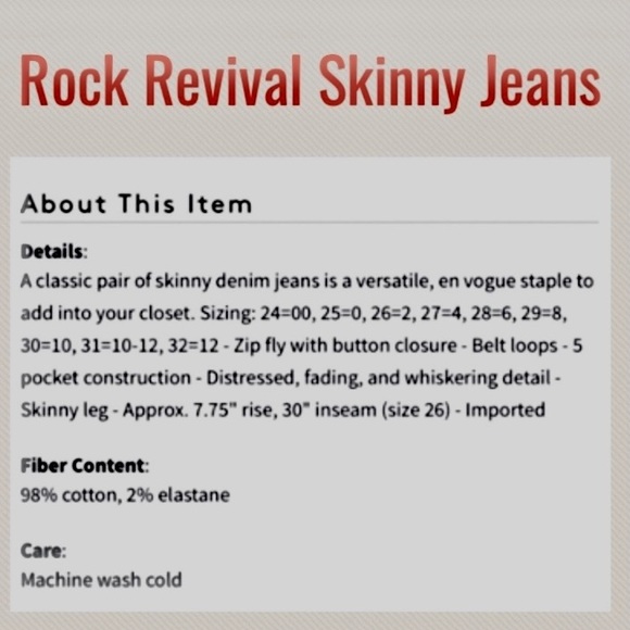 🆕 RARE Rock Revival SZ.25 Daray Stretchy SkinnyJeans NWT Pristine New Condition - Picture 11 of 15